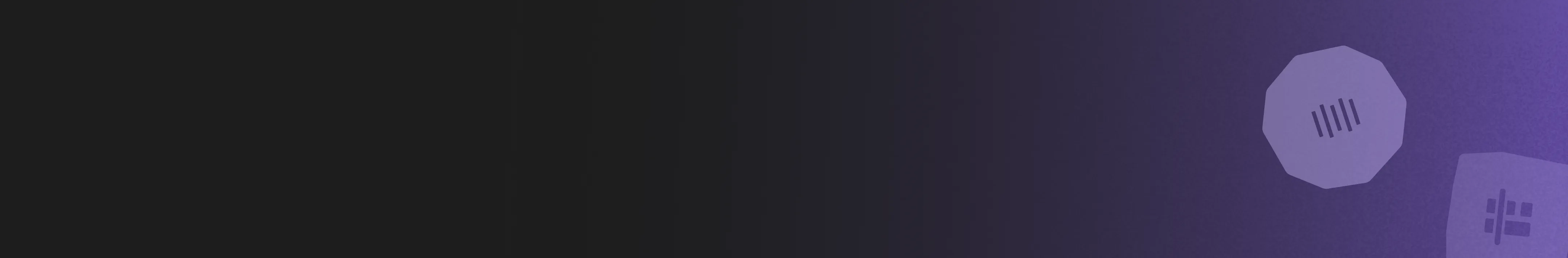 Dark gradient background transitioning from black to purple with two faint abstract shapes on the right.